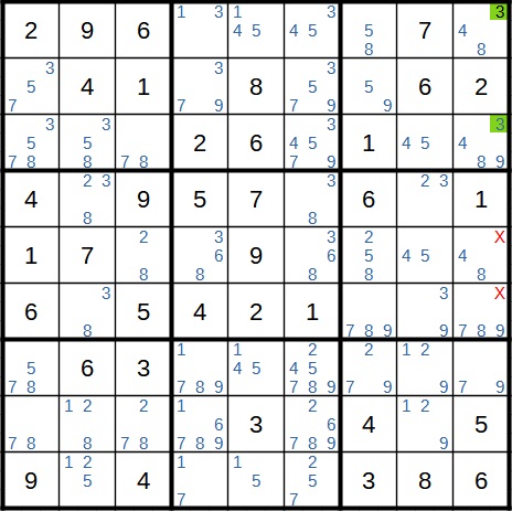 Sudoku Methode der eingeschlossenen Kandidaten Variante 3 Lösung